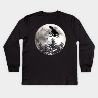 Dinosaur lover cyclist on the moon in forest Kids Long Sleeve T-Shirt